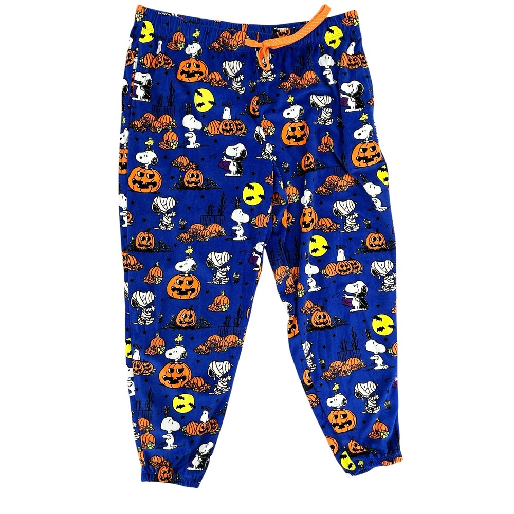 Peanuts Snoopy Halloween Pumpkin Pajama Pants Blue Large 12-14